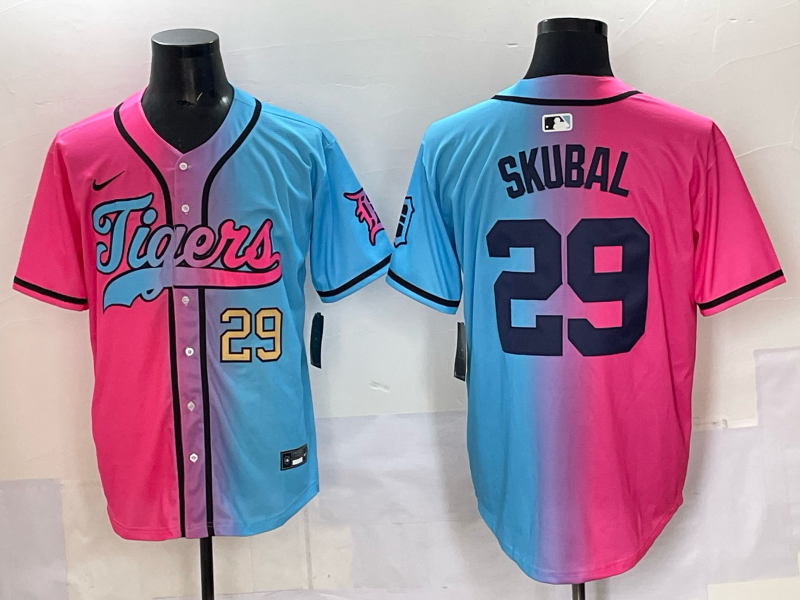 Men 2025 Detroit Tigers #29 Skubal Blue pink Game Nike MLB Jersey style 028->detroit tigers->MLB Jersey